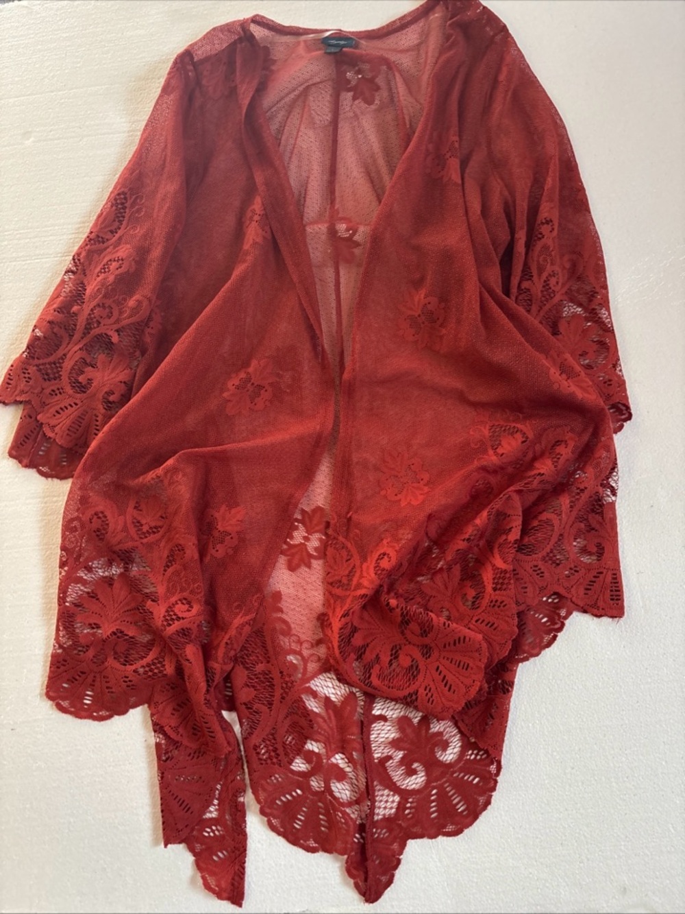 Daytrip Sheer Floral Mesh Kimono - Rust